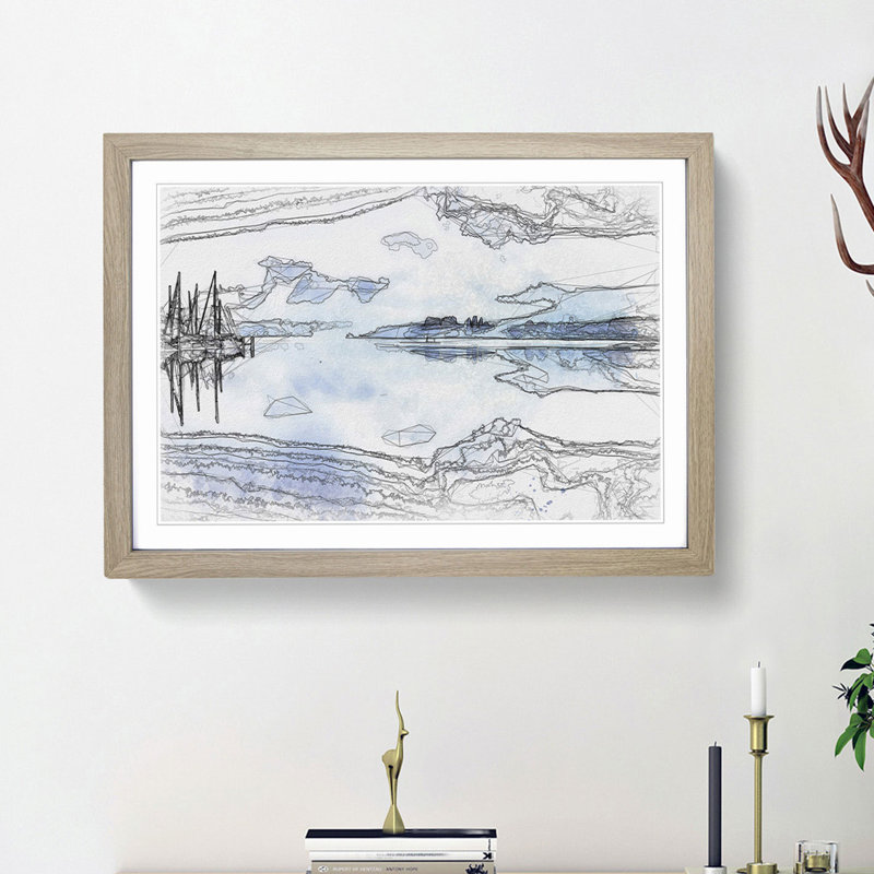Boats Upon Lake Constance in Abstract - Picture Frame Graphic Art Print, 36cm H x 48cm W x 2cm D, Oak Framed