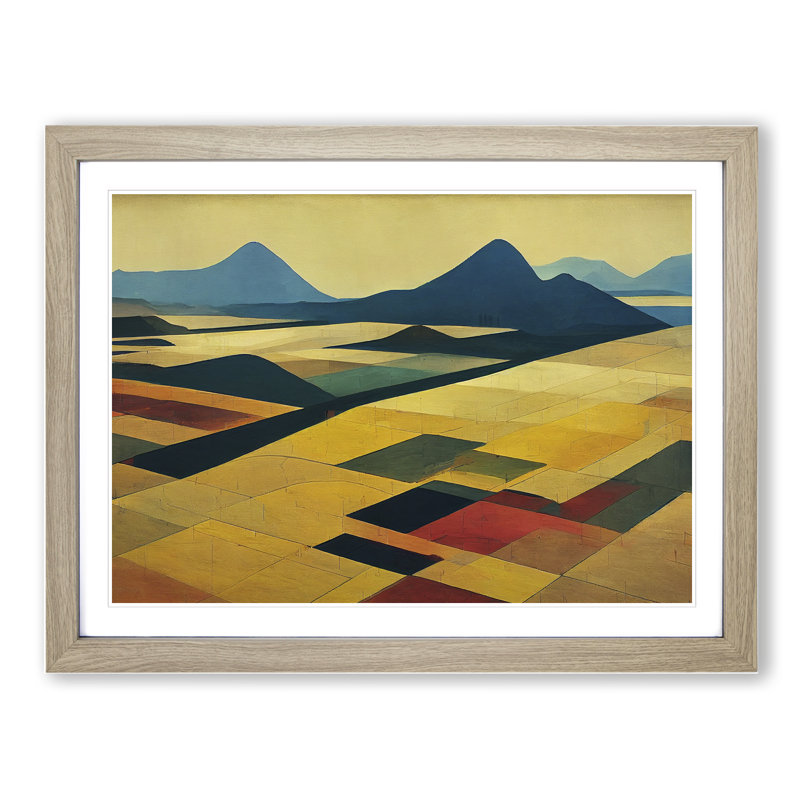 Abstract Meadow Landscape Vol.1 - Framed Print, 46cm H x 64cm W x 2cm D, Oak