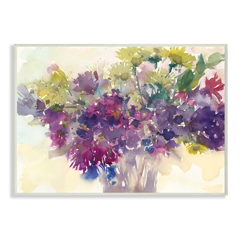 « bursting brillante mauve aquarelle bouquet » par samuel dixon painting, H 10 po x l 15 po x P 0,5 po, Plaque murale