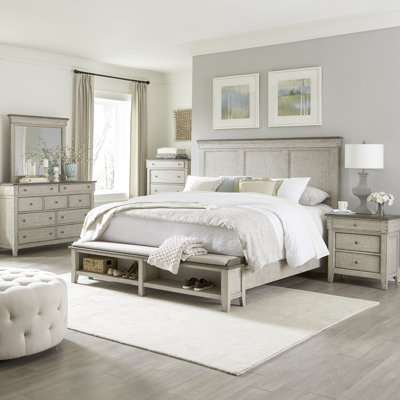 Ensemble de chambre à coucher avec lit de rangement, commode et miroir, commode et deux tables de chevet Cathleen