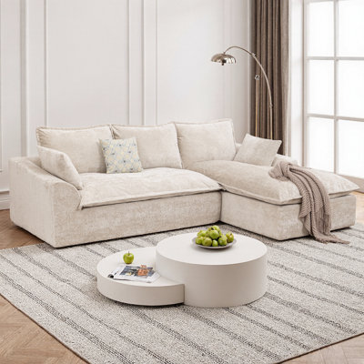CloudHaven 103" L-Shaped Modular Sectional Sofa with Right Chaise, No Assembly Required Cloud Couch, High Back Deep Seat Living Room Furniture, Soft Chenille Upholstered Fabric