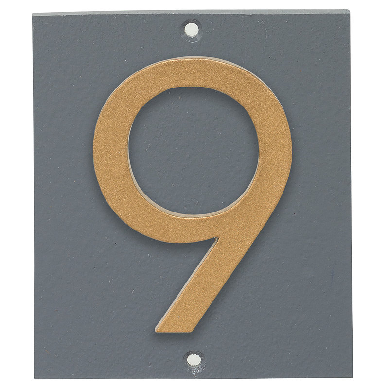 Plaque d’adresse murale sur 1 ligne flottante, Gris, Or, Oui