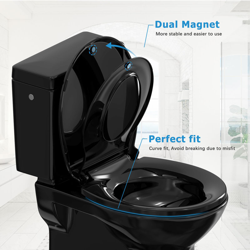 Toilet Seat With Toddler Seat Built In, Round Toilet Seat For Potty Training, Fits Both Adults And Children(Round), Black