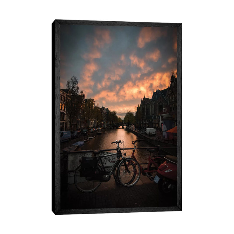 Sunset In Amsterdam by Enzo Romano - Print on Canvas, Black Framed, 66.04cm H x 45.72cm W x 3.81cm D