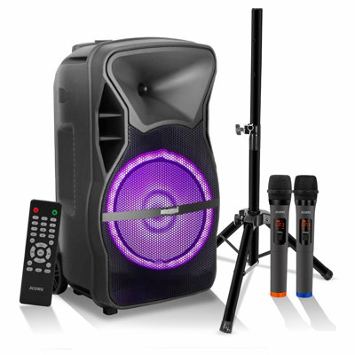 5 Core Party Speaker Portable PA System 2 Wireless Mic Bluetooth Loud Big Powered DJ Karaoke Machine -  ACTIVE HOME 15 2-MIC