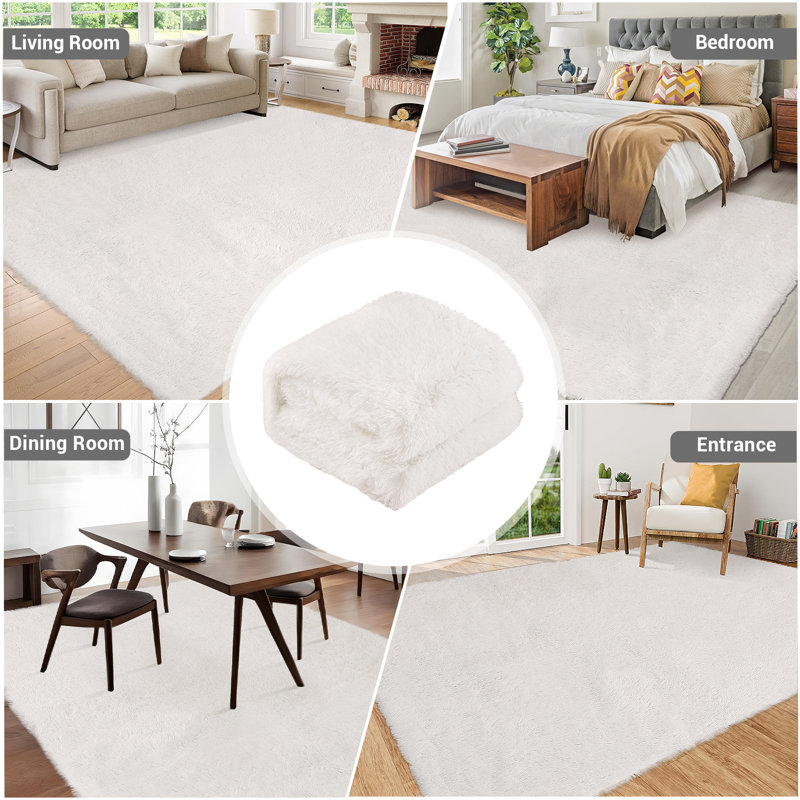 Area Rug for Living Room Shaggy Faux Fur Carpet for Bedroom Non-SNon Shedding Fuzzy Rug for Playroom Home Decor, White
