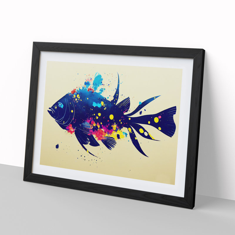 Fish Paint Splash Vol.6 Abstract - Single Picture Frame Print, 46cm H x 64cm W x 2cm D, Black Framed