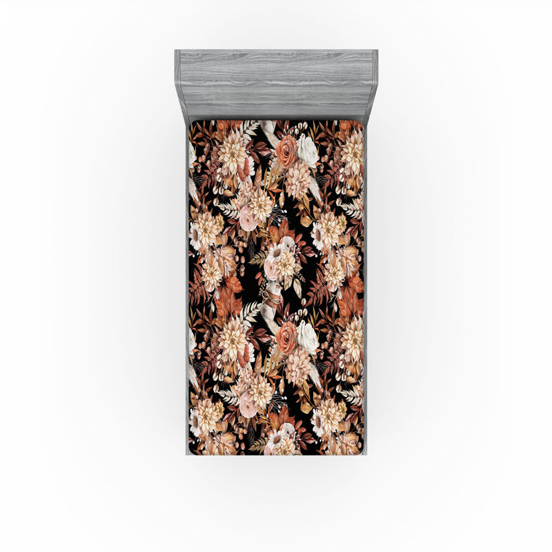 Drap-housse Ambesonne, Drap-housse de taille simple, Corail, rosé, paprika / floral