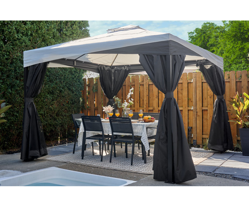 Pavillon de jardin gris 10 x 10 x 8,9 pi Sojag, H 106,69 po x l 120,08 po x P 120,08 po