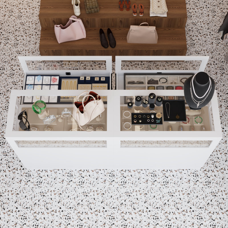 1-Drawer 3-Door Display Cases With Tempered Glass Top