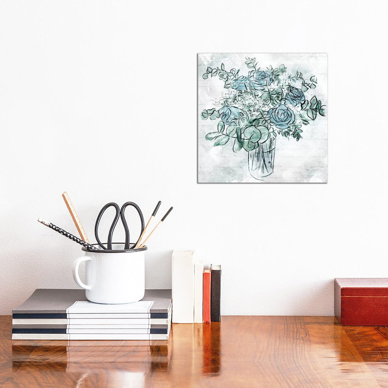 Blue Sketch Florals by Milli Villa - Wrapped Canvas Print, 30.48 cm H x 30.48 cm W
