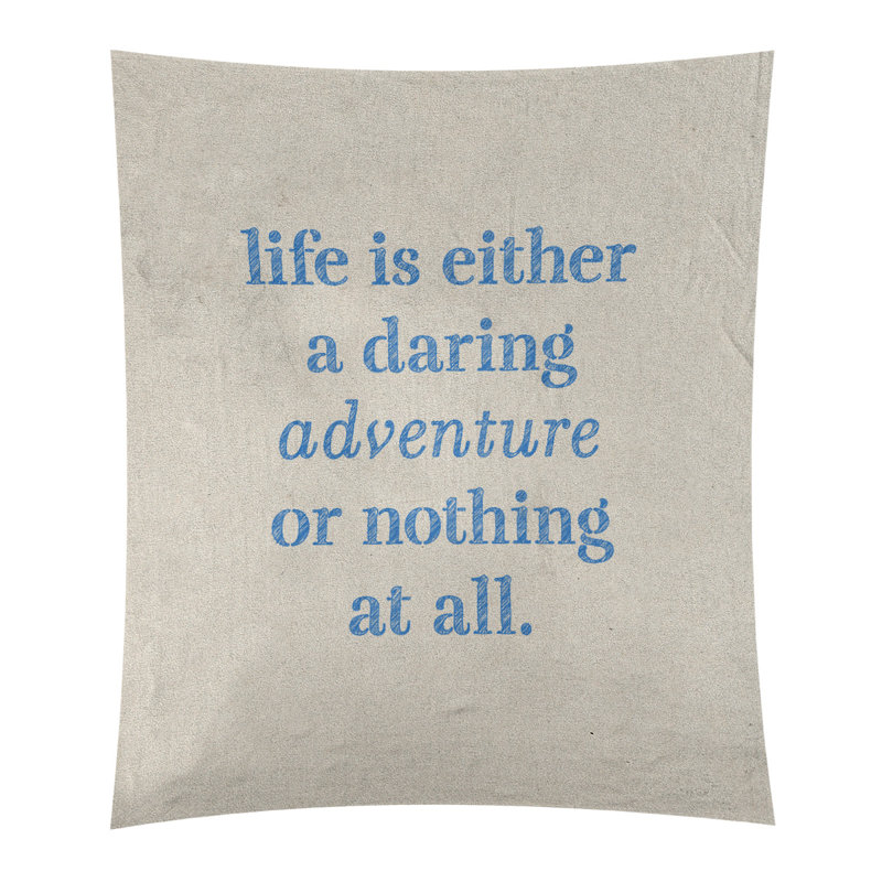 Tapisserie en polyester "life quote" adventure, H 27,5 po x l 37,5 po, Blanc / bleu