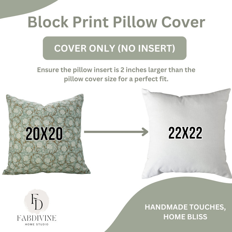 Housse de coussin en lin Fab divine, décor de ferme bohème doux (Amritvela), H 24 po x l 24 po, Vert clair, Square