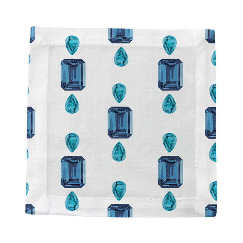 Gem Sapphires Cotton Sateen Cocktail Napkins, White
