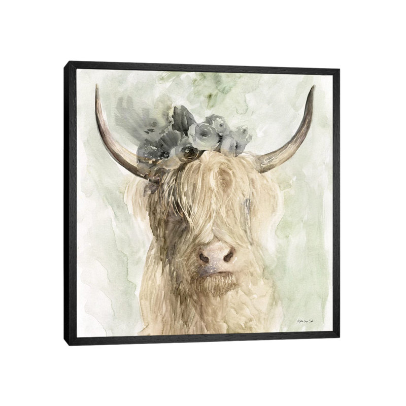 Cow And Crown I by Stellar Design Studio - Painting on Canvas, 93.98 cm H x 93.98 cm W, Black Floater Frame