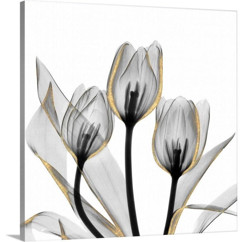 Reproduction d’art sur toile dorée ornée de tulipes 5 par Albert Koetsier, Toile tendue, H 12 po x l 12 po x P 1,25 po