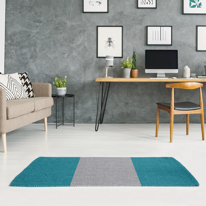 Tapis bleu sarcelle / gris, Rectangle 4 pi x 6 pi