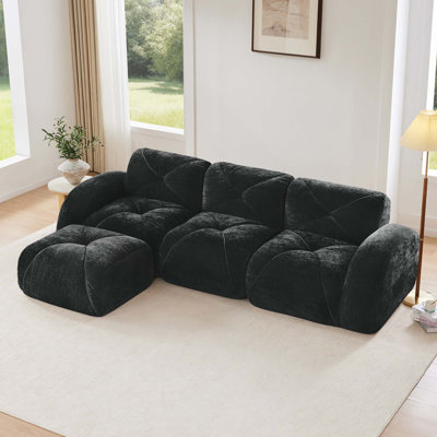 Canapé modulaire anti-dérapant ergonomique à 3 places et capitonné en velours avec éponge haute densité et 1 repose-pieds pour de multiples cas de figure