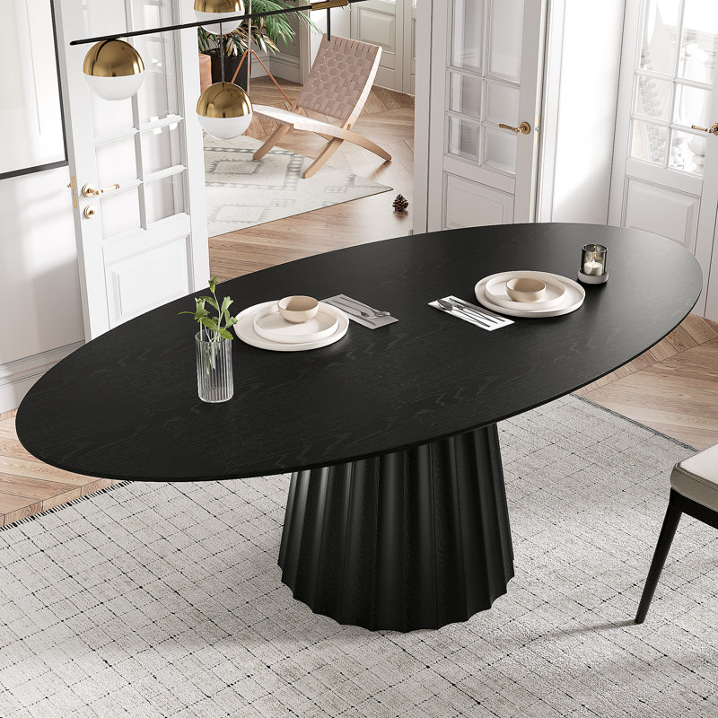 67" Pedestal Solid Wood Oval Dining Table Seats 6, Black