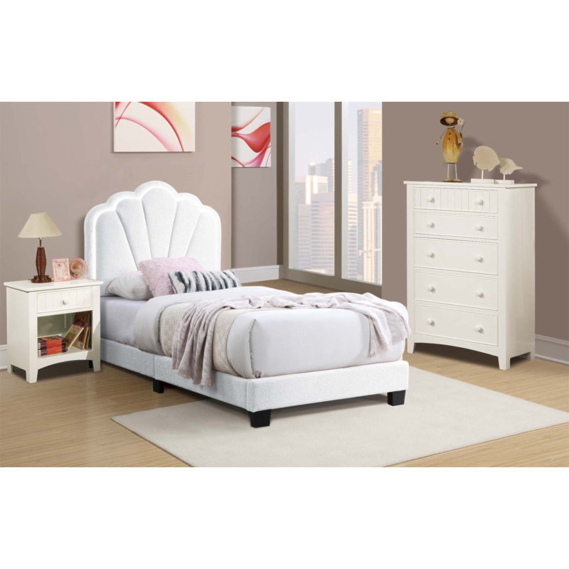 Luxueux lit plateforme en tissu de laine avec tête de lit à DEL et motif floral, parfait pour les chambres modernes et élégantes