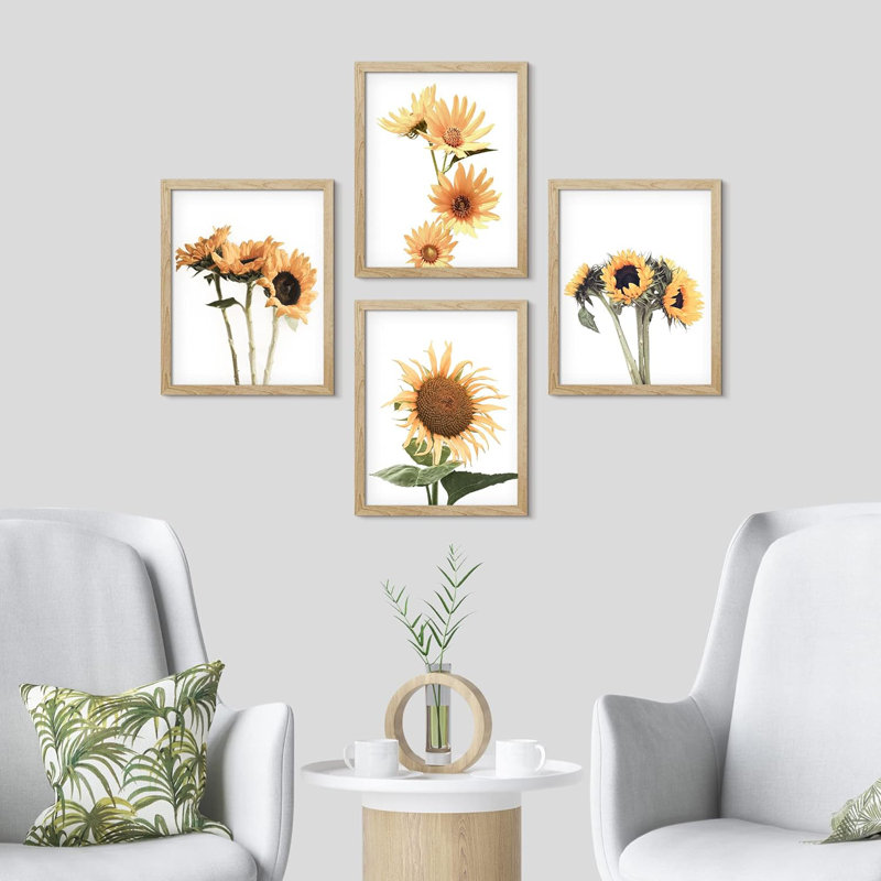 «Country Farm Summer Sunflower», ensemble de 4 impressions murales de jardin nature collage encadrées sur papier, impression de 4 pièces