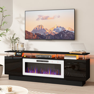 2 Tier High 70" Gloss Tv Stand With Electric Fireplace