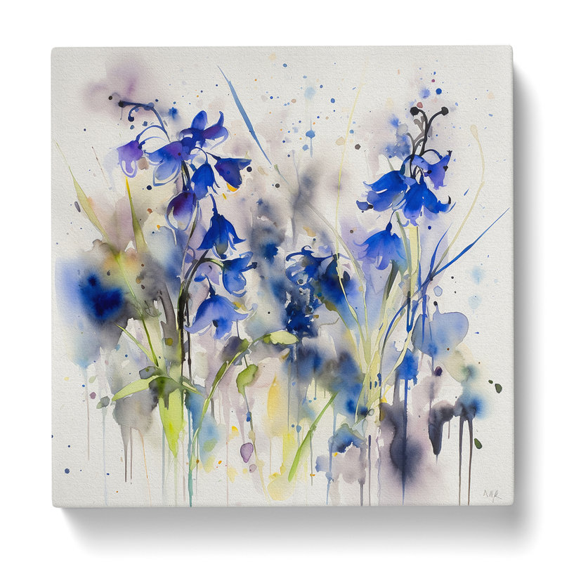 Bluebell Gestural Art - Wrapped Canvas, 50cm H x 50cm W x 3cm D