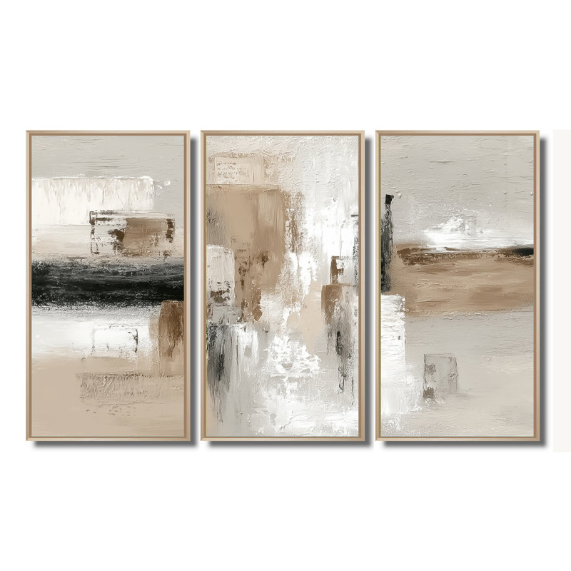 Ensemble de décorations murales brunes et noires coup de pinceau - cubisme, H 40 po x l 60 po, Naturel