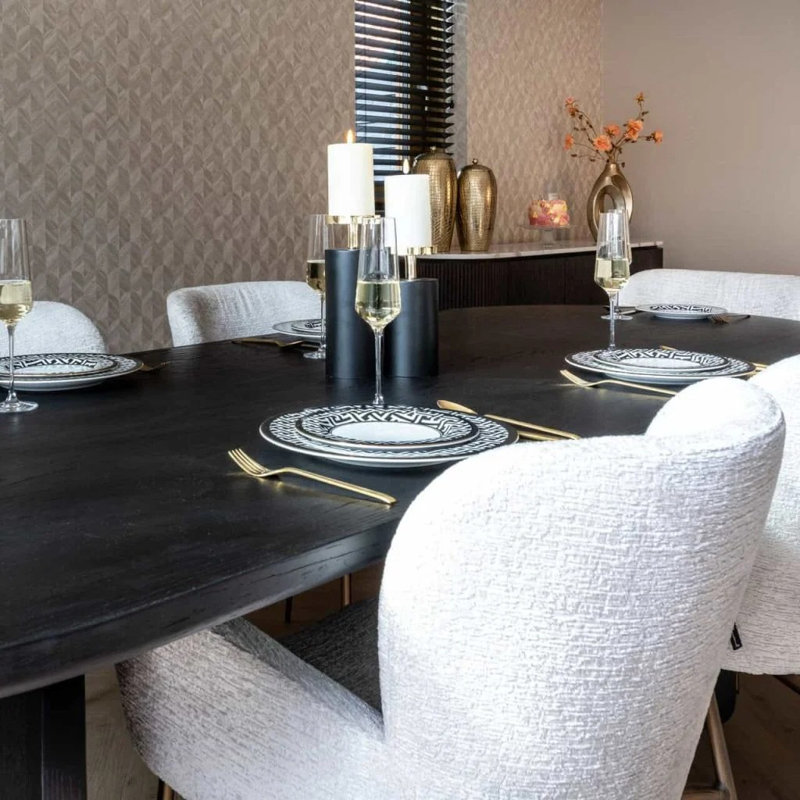 Fairmont Oval Solid Oak Dining Table, Black, 39" W x 93" L