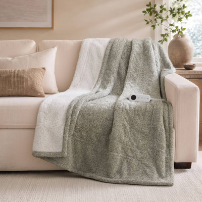 Serta Marled Green Dream Soft Heated Throw