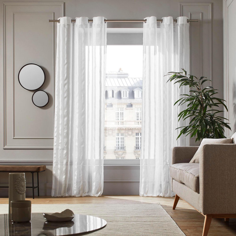 Heaton Linen Sheer Single Curtain Panel, 145 W x 275 D cm, White