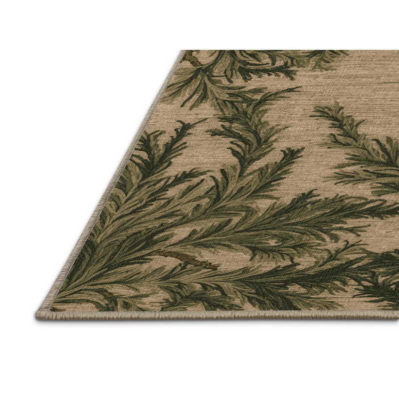 Tapis botanique beige lavable à la machine, Carré 7 pi