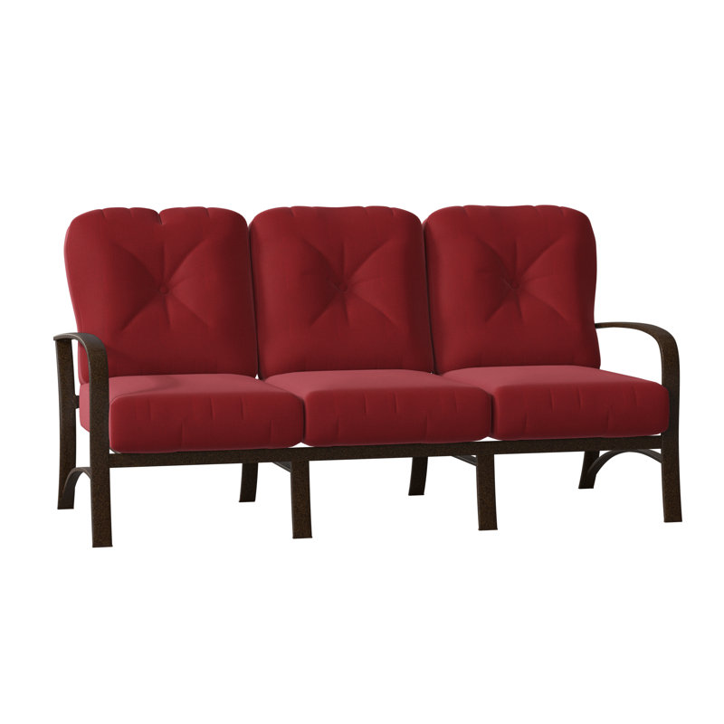 Fremont 75.25'' Wide Aluminum Patio Sofa with Cushions, Weathered White, Denver Scarlett Sunbrella®