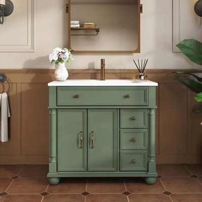 Meuble-lavabo Mid-Century avec base colonne romaine, vert