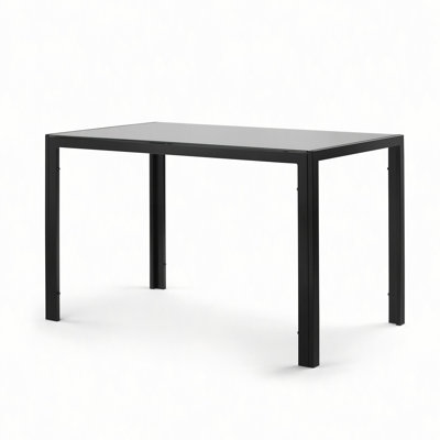 47.25" 4-Seater Tempered Glass Dining Table, Modern Minimalist Black Kitchen Table, Small Rectangular Luxury Dinner Table for Apartments & Small Spaces, Tempered Glass Top with Metal Frame