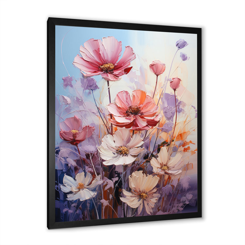 Impression romantique sur toile, "Pink Wildflowers", H 40 po x l 30 po x P 1,5 po, Cadre simple noir