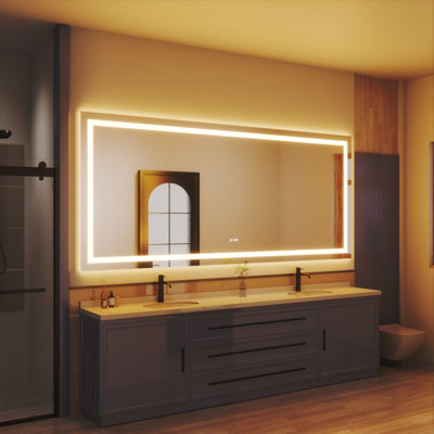 Miroir de salle de bain mural en verre trempé à DEL rétroéclairé et anti-buée Waterpar ETL & UL