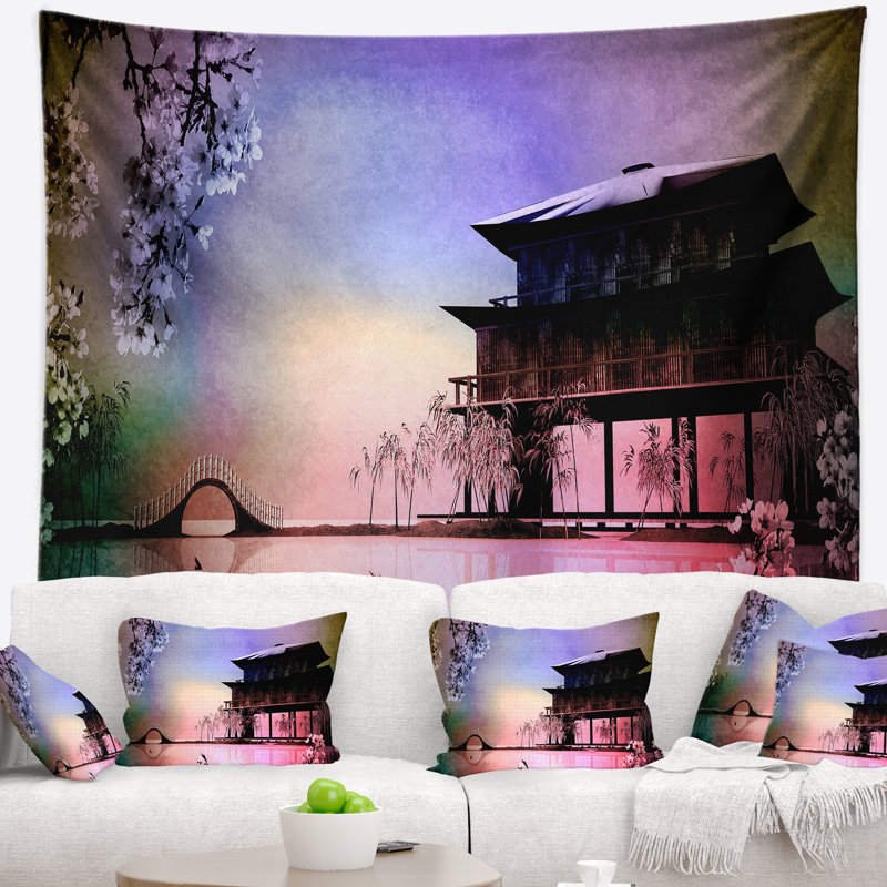 Mélange de polyester paysager avec des fleurs tapisserie et des accessoires suspendus inclus, H 50 po x l 60 po