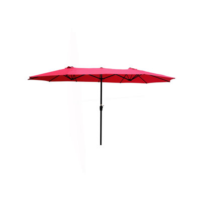 Parasol de patio de 15 pi x 9 pi à double face avec parasol imperméable très grand pour l'extérieur avec manivelle et évents pour la terrasse du jardin.