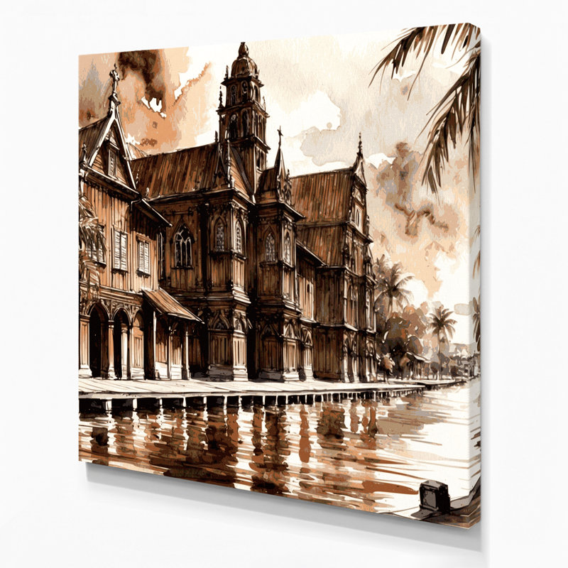 Cities Paramaribo Suriname Black Canvas Wall Art, 12" H x 12" W