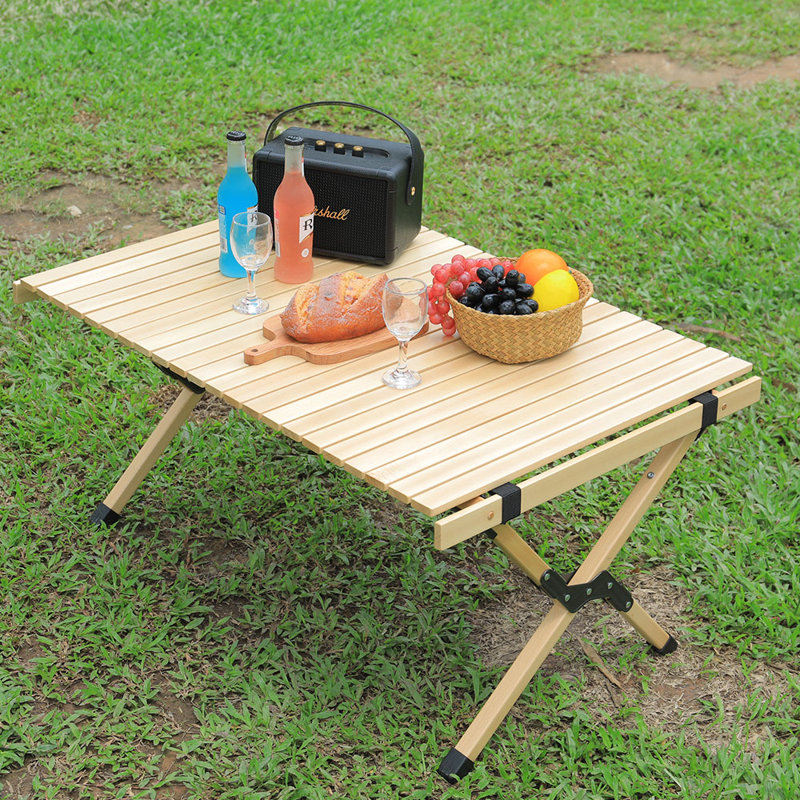 Solid Wood Square Folding Table, 44cm H x 90cm W x 60cm D, Natural