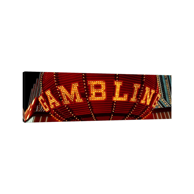 Close-up of a Neon Sign of Gambling, Las Vegas, Clark County, Nevada, USA 1 Piece Wrapped Canvas Panoramic Wall Art