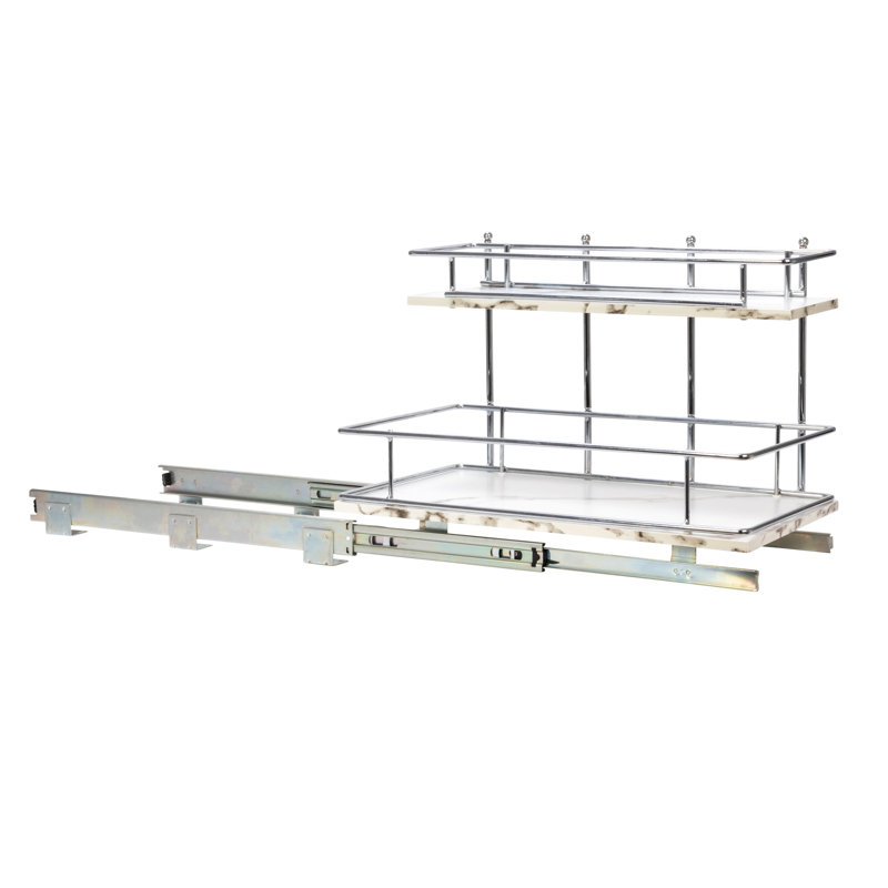 Organisateur de rangement coulissant / escamotable en acier chromé et faux marbre élisandra Glidez pour sous-évier ou armoire - conception à 2 niveaux - Convient à une armoire ou une tablette de taille standard
