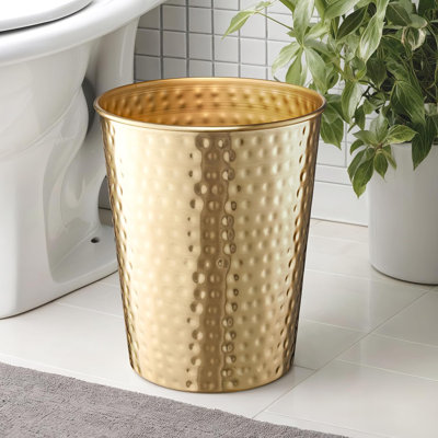 Hand Hammered Metal 1.8 Gallon Wastebasket Trash Can For Home Office Bedroom, Bathroom Decor