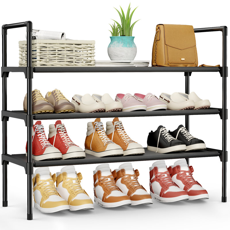 Shoe Rack - 3-Tier Shoe Organizer, Shoe Rack for Closet, Entryway, Bedroom, Easy- Assembly Storage Shelf with Side Handles, 27.6" Wide - 3 Tiers, Black