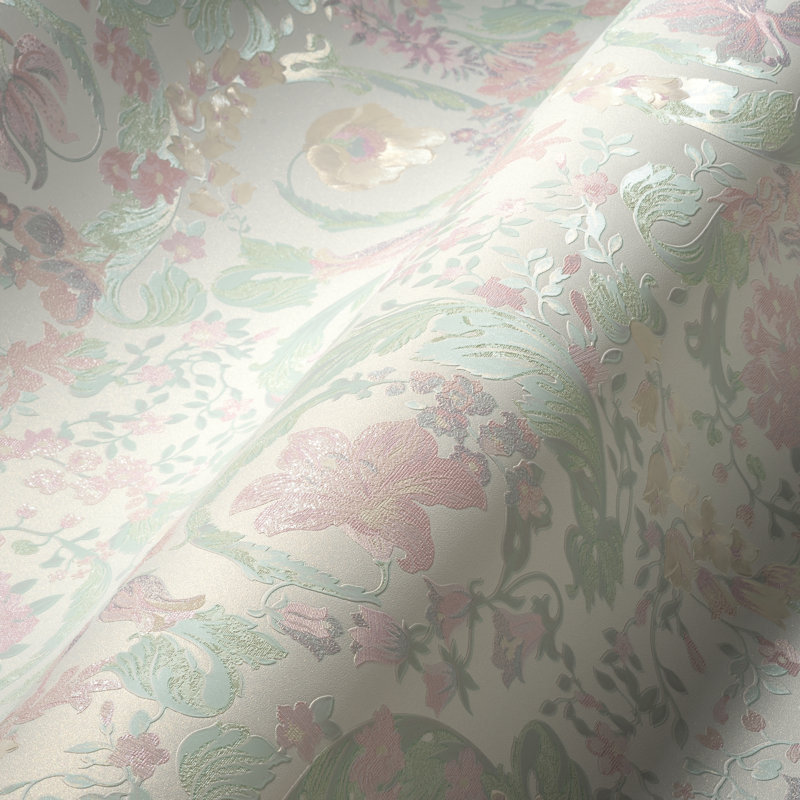  Papier peint en vinyle Butterscotch Empress, Crème / Rose / Vert