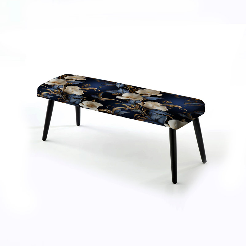 Noval - Floral Upholstered Black Bench