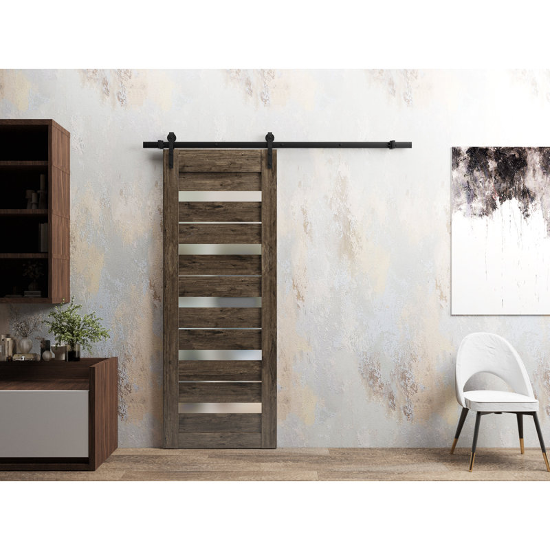 Porte de grange en bois givré Quardo, Noyer, 32 po x 84 po