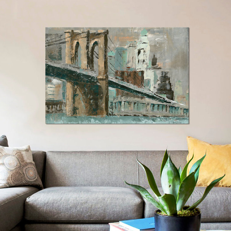 « brooklyn bridge cityscape », reproduction sur toile, H 12 po x l 18 po x P 1,5 po, Toile tendue, Pas de tapis