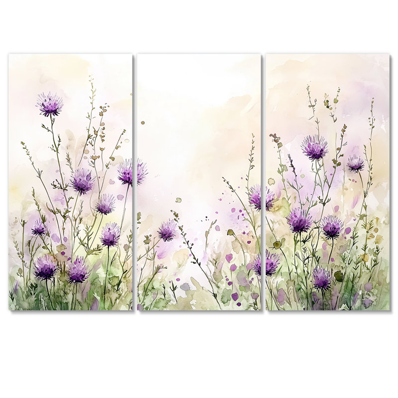 «Thistle Blooming In The Meadows III - Thistle», ensemble de reproduction d'art mural, Toile tendue, H 32 po x l 48 po
